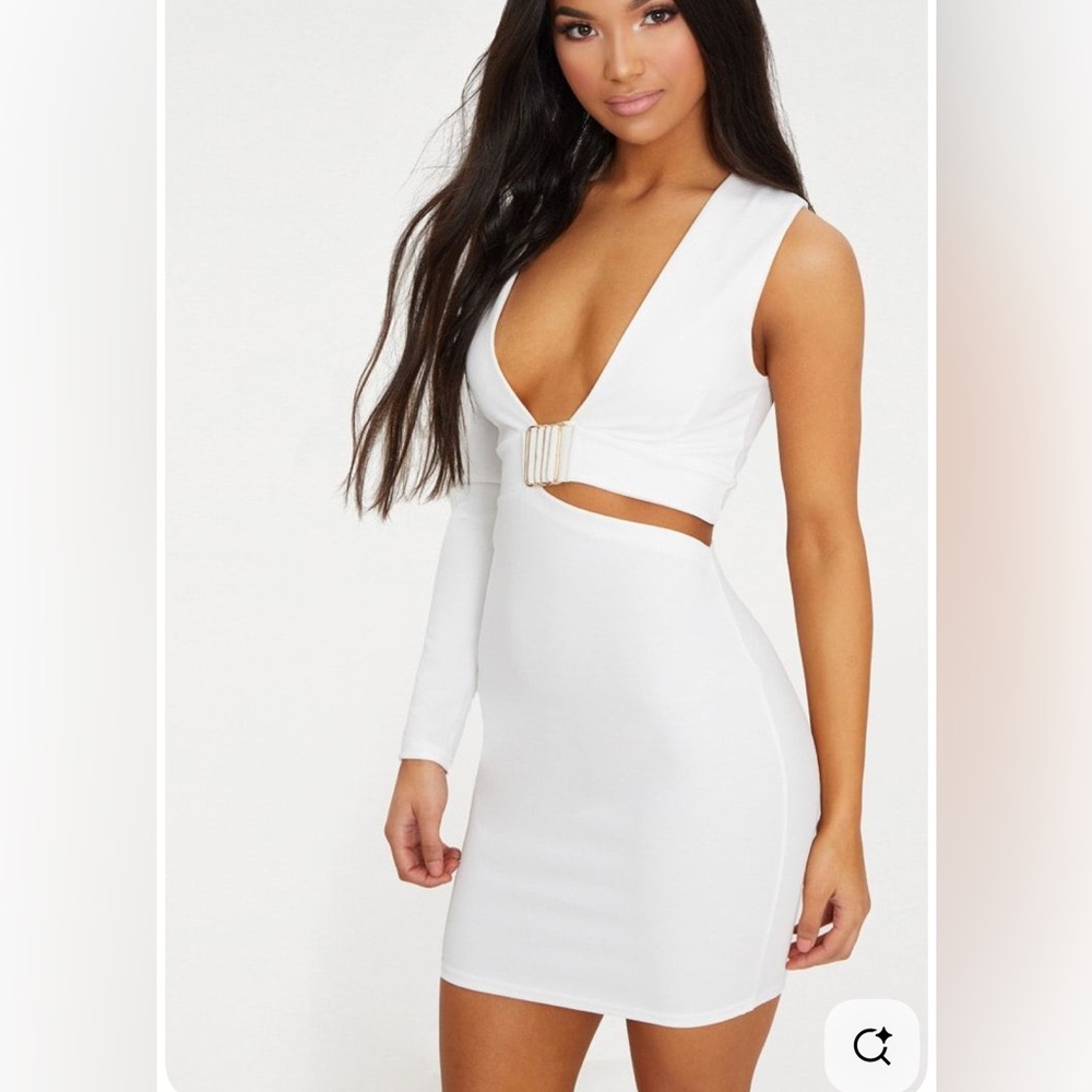 PrettyLittleThing White Asymmetrical One Shoulder Bodycon Dress